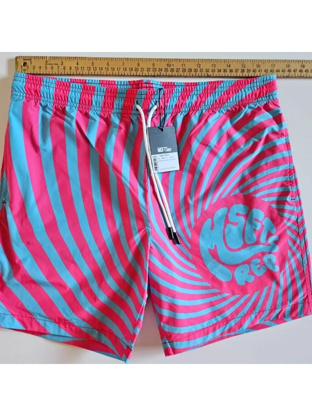 NWT MSFTSrep Costume Uomo Men's Psychedelic Swim Trunks Pink Blue Medium M